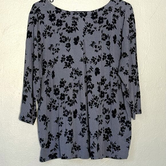 J. Jill Top Large Blue Floral Wearever Collection Pleated Back Tunic Lagenlook - Picture 2 of 7